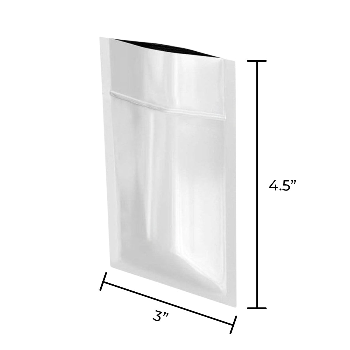 Tamper Evident | Glossy White Mylar Bags | 3" x 4.5" - 1g - 1000 Count - Biohazard Inc - No Tear Notch - Tear Notch