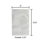 Tamper Evident | Glossy White Mylar Bags | 6" x 9" - 28g - 1000 Count - Tear Notch - Biohazard Inc