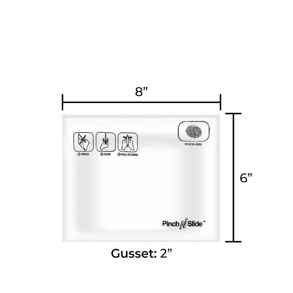 Child Resistant | Pinch N Slide White Mylar Bags | 8" x 6" - 28g - 250 Count - Biohazard Inc