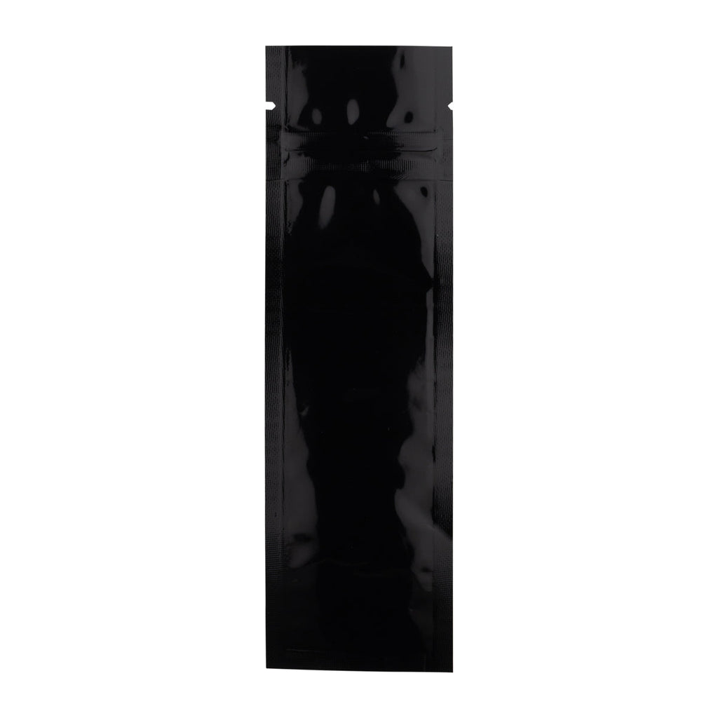 Tamper Evident | Glossy Black Mylar Bags for Pre-Roll/Syringe - Tear Notch | 2" x 6.75" - 2g - 1000 Count - Biohazard Inc