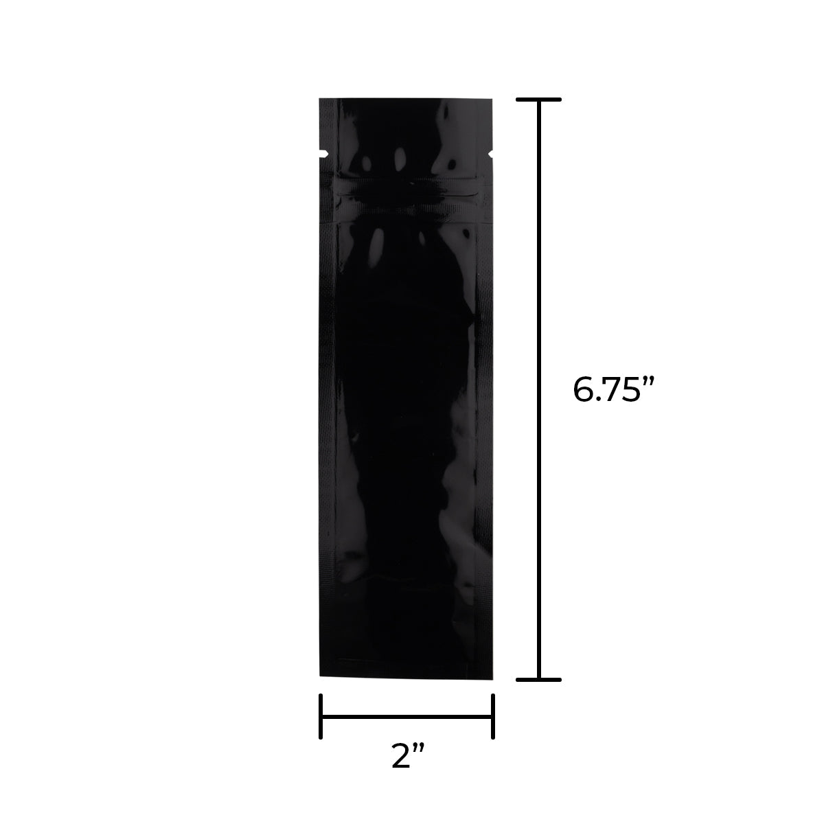 Tamper Evident | Glossy Black Mylar Bags for Pre-Roll/Syringe - Tear Notch | 2" x 6.75" - 2g - 1000 Count - Biohazard Inc