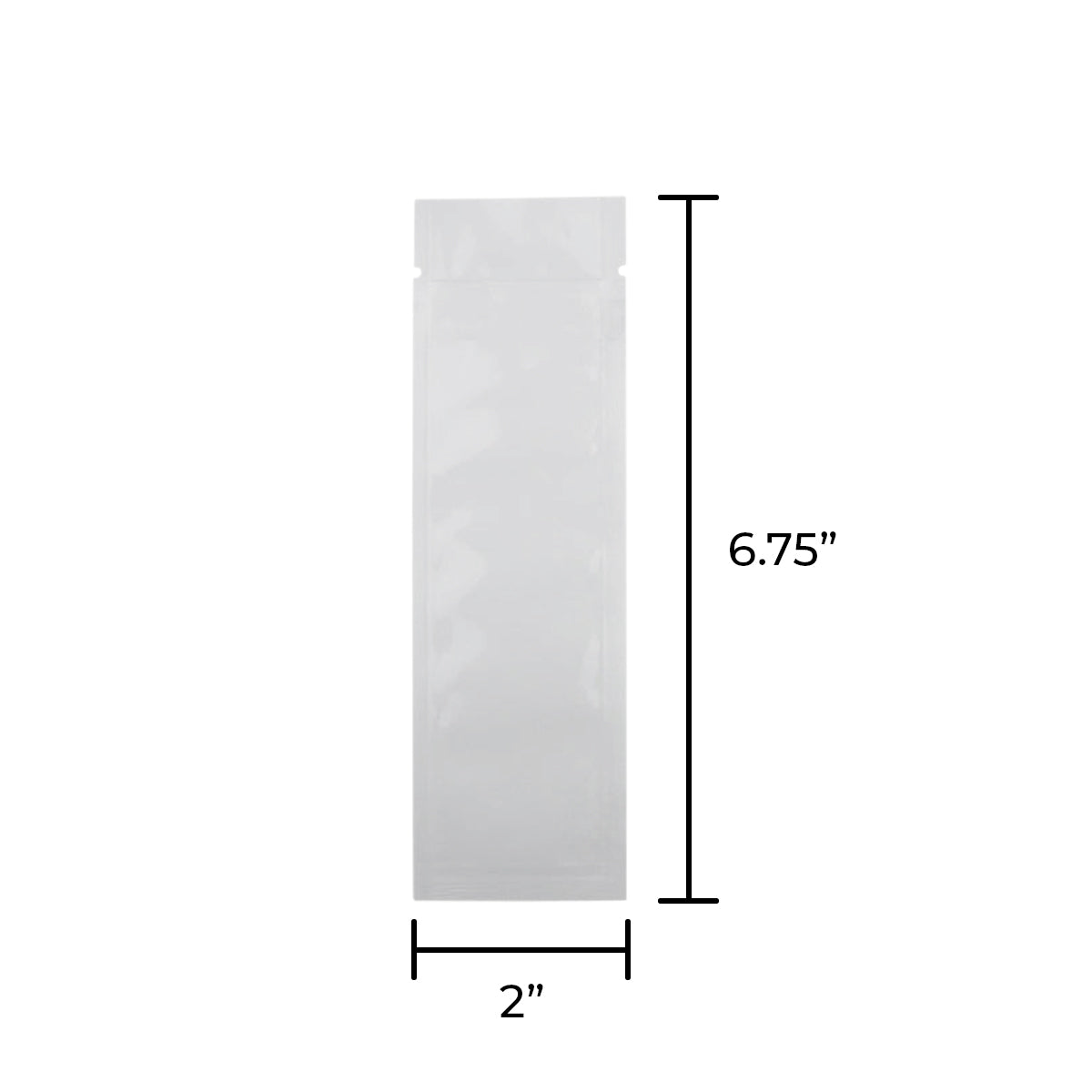 Tamper Evident | Glossy White Mylar Bags for Pre-Roll/Syringe | 2" x 6.75" - 2g - 1000 Count - Biohazard Inc - Tear Notch