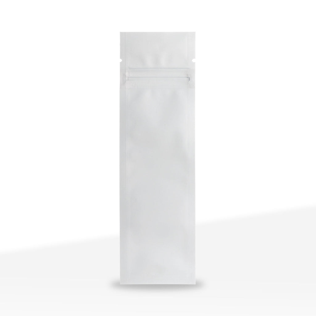 Tamper Evident | Matte White Mylar Bags for Pre-Roll/Syringe - Tear Notch | 2" x 6.75" - 2g - 1000 Count - Biohazard Inc