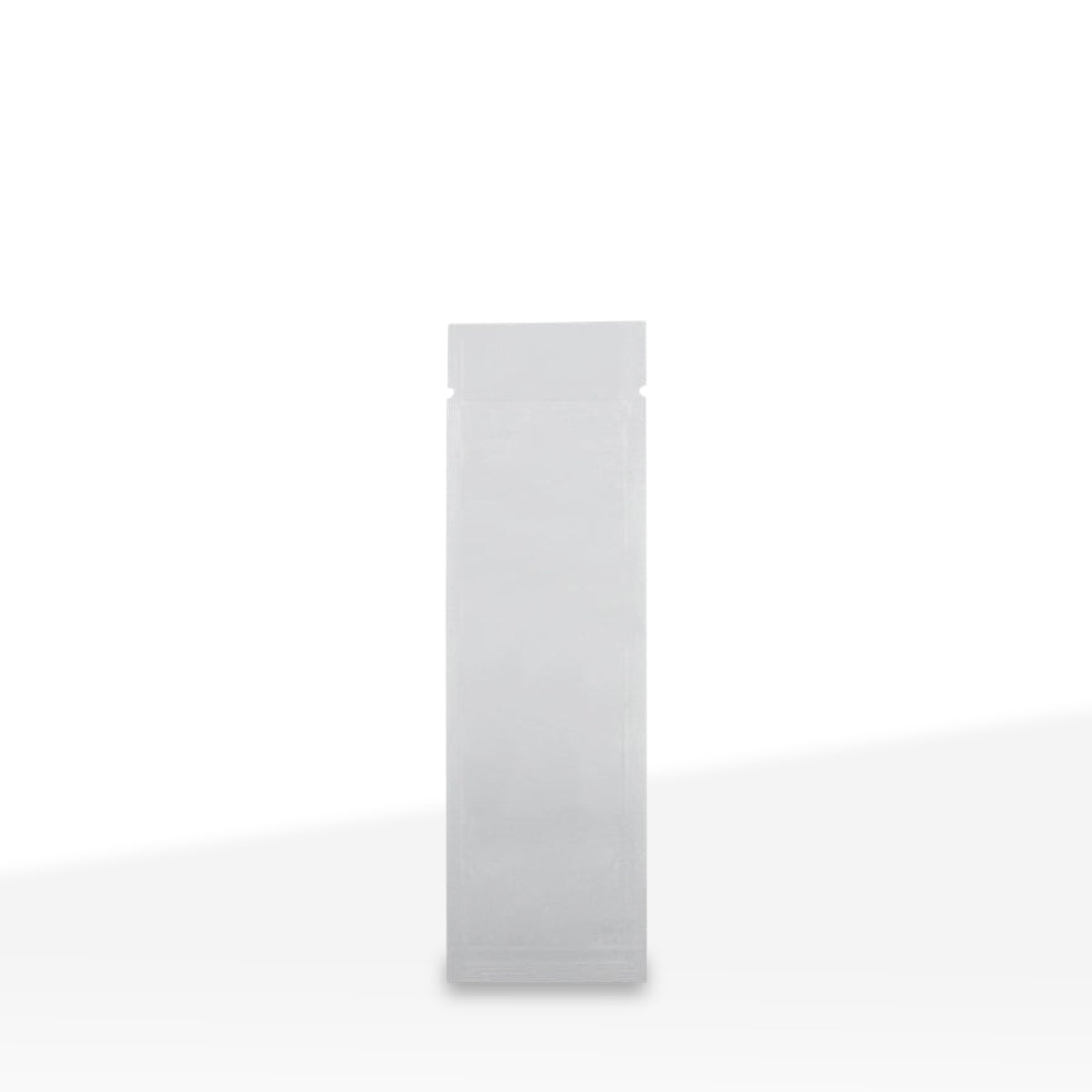 Matte white mylar pouch with clear front window, 2 x 6.75 inches, bulk packaging