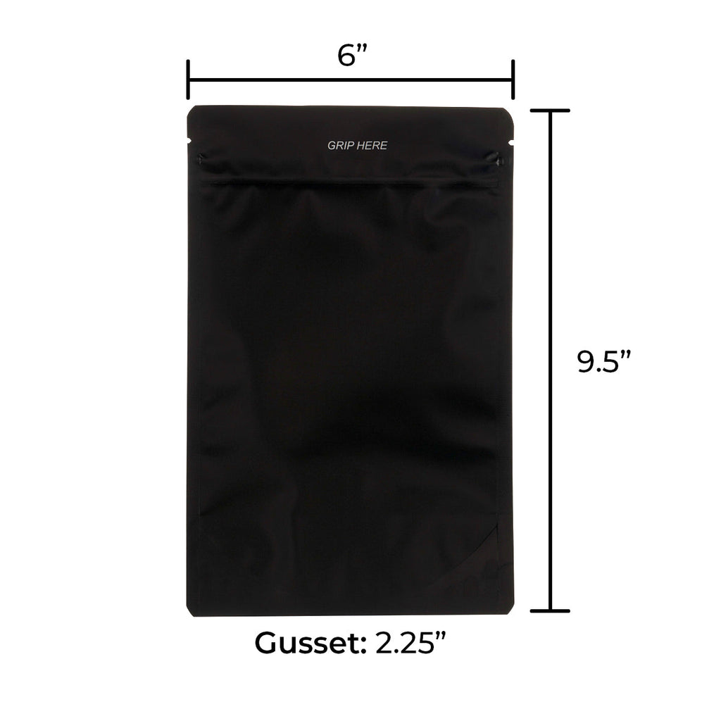 Child Resistant & Tamper Evident | Matte Black Mylar Bags | 6" x 9" - 28g - 1000 Count - Biohazard Inc - Tear Notch