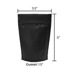 Child Resistant Mylar Bags | Matte Black Vista w/ Tear Notch | 3.5" x 5" - 3.5g - 500 Count - Biohazard Inc - Tear Notch