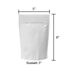 Child Resistant Mylar Bags |  Matte White Vista w/ Tear Notch | 5" x 8" - 14g - 500 Count - Biohazard Inc - Tear Notch