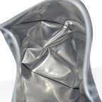 Bulk black mylar child-resistant bags, 1/2 oz size, sold in 1000-count case