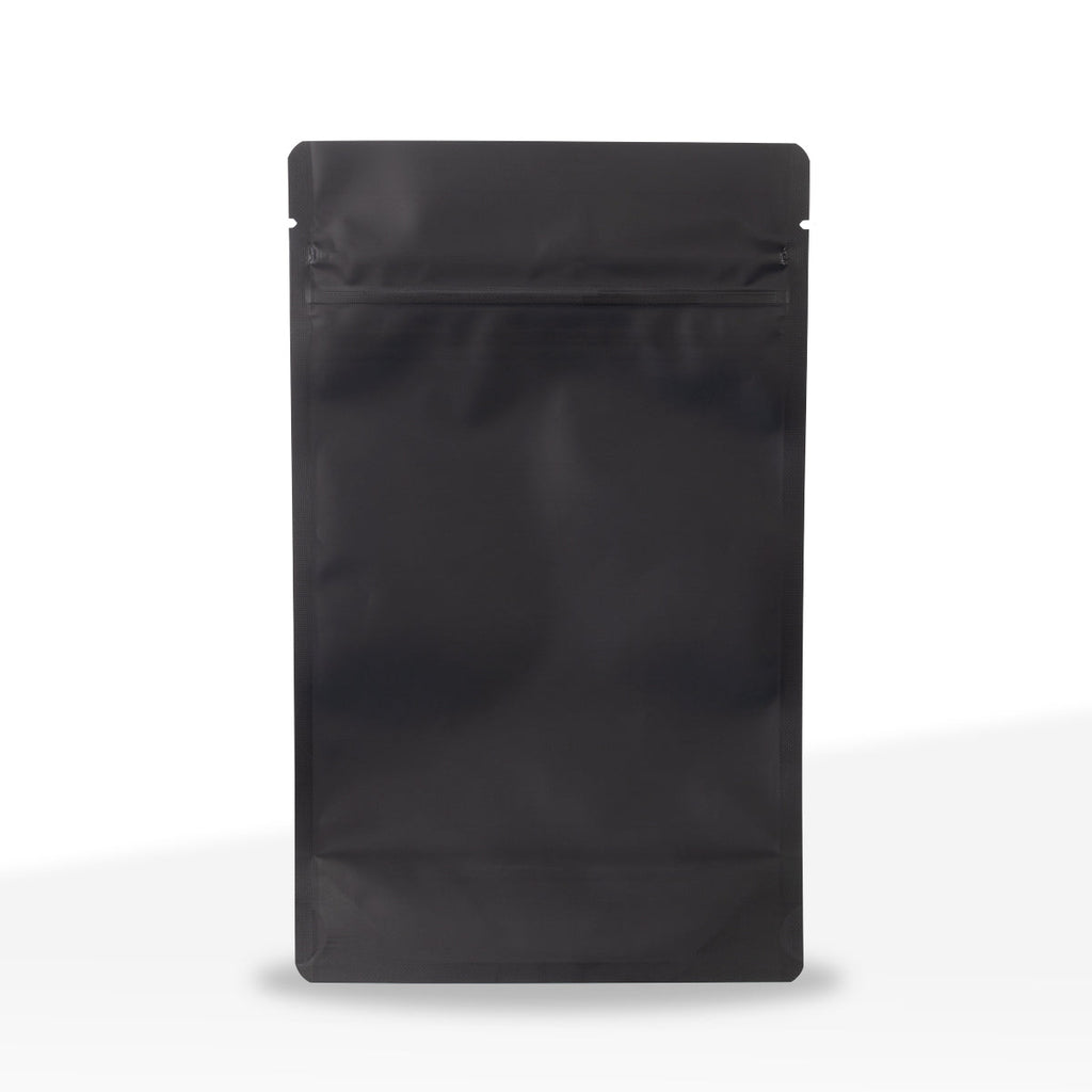 Black mylar pouch with child-resistant zipper, 1/2 oz size, bulk packaging