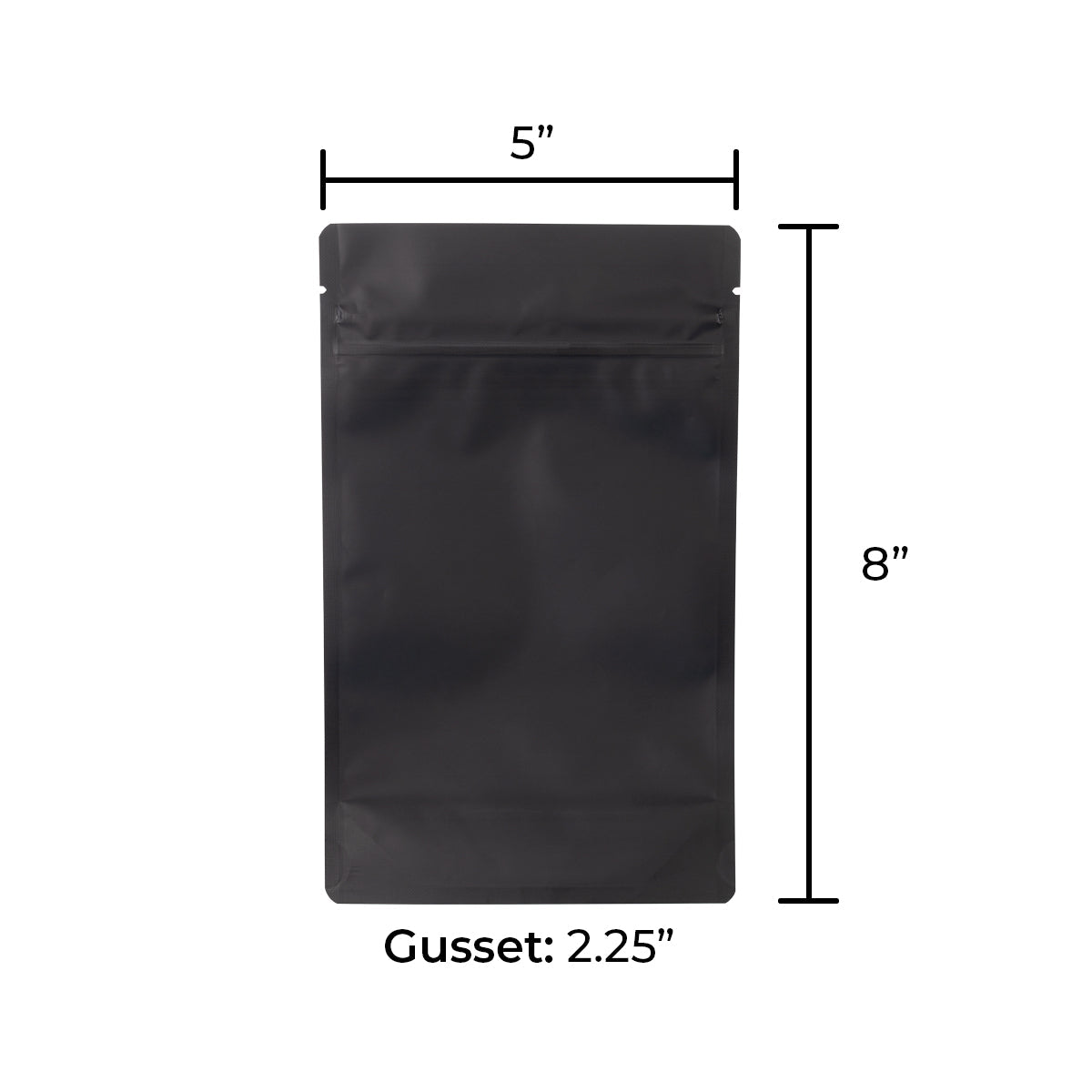 Matte black child-resistant mylar bag for secure flexible packaging, 1/2 ounce