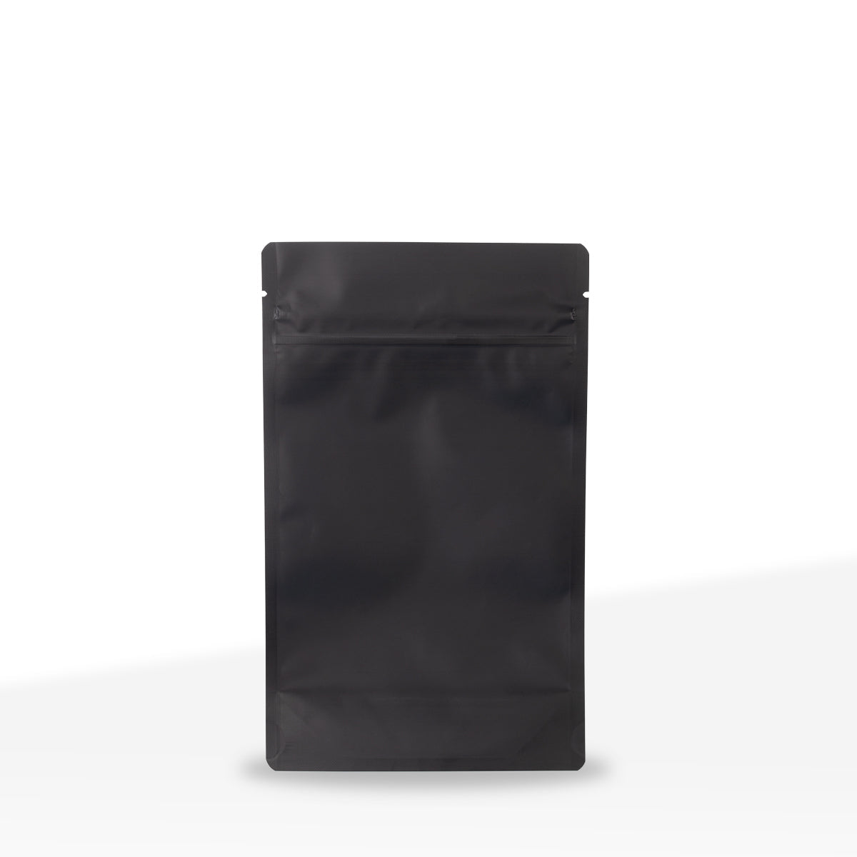 Black mylar pouch with child-resistant zipper, 1/4 oz size, bulk packaging