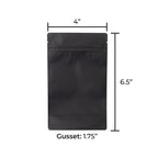 Matte black child-resistant mylar bag for secure product packaging, 1/4 ounce