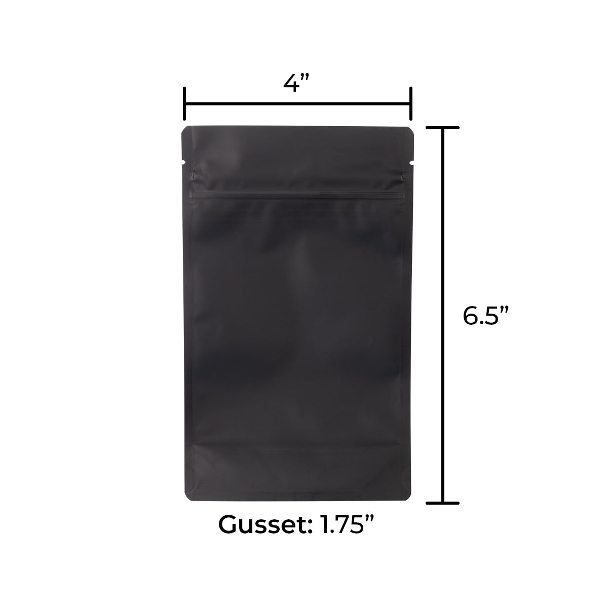 Matte black child-resistant mylar bag for secure product packaging, 1/4 ounce