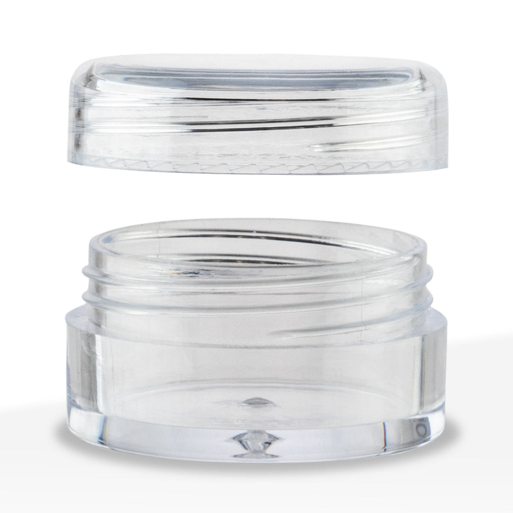 Small clear plastic jar with secure screw lid for compact storage