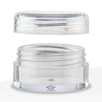 Small clear plastic jar with secure screw lid for compact storage