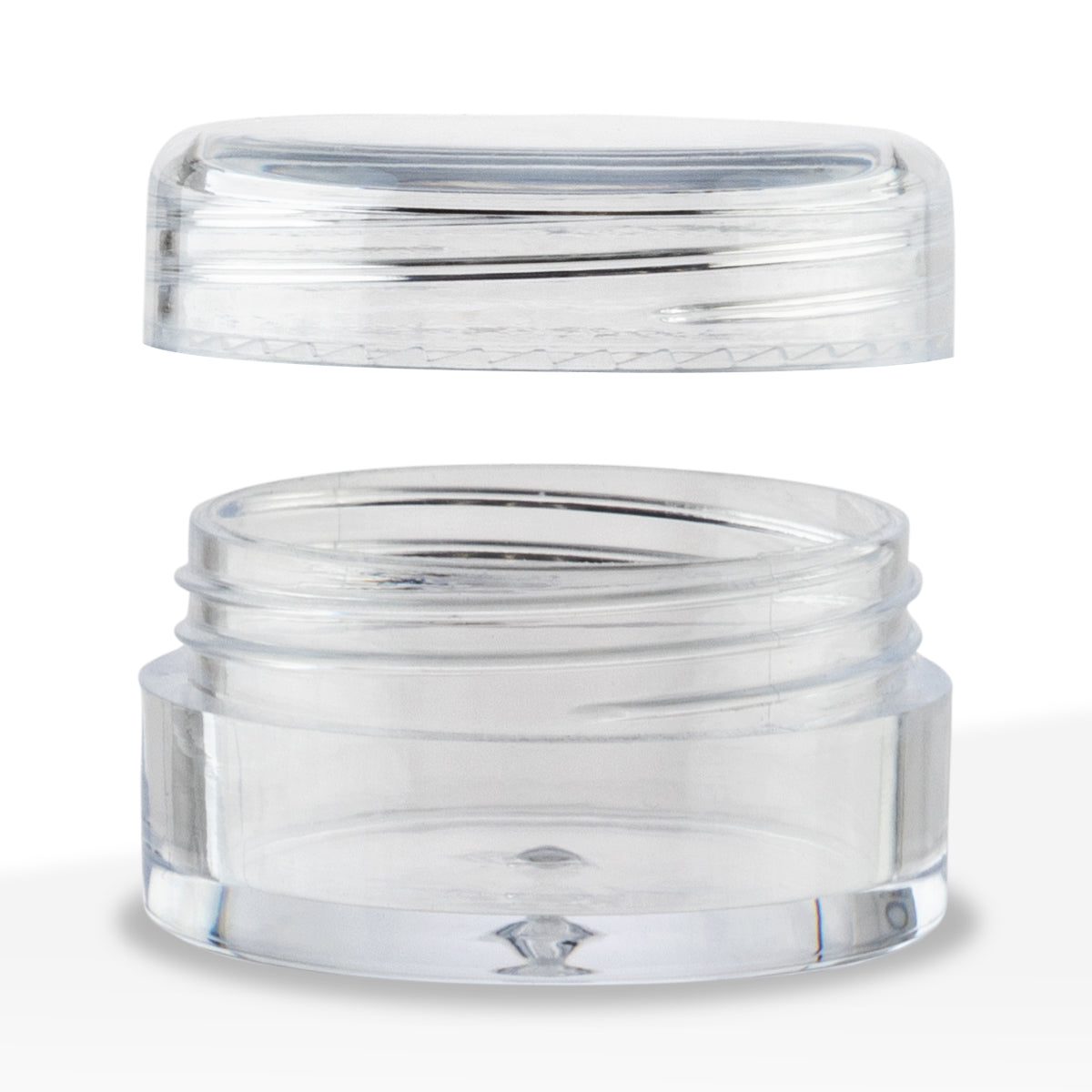 Small clear plastic jar with secure screw lid for compact storage