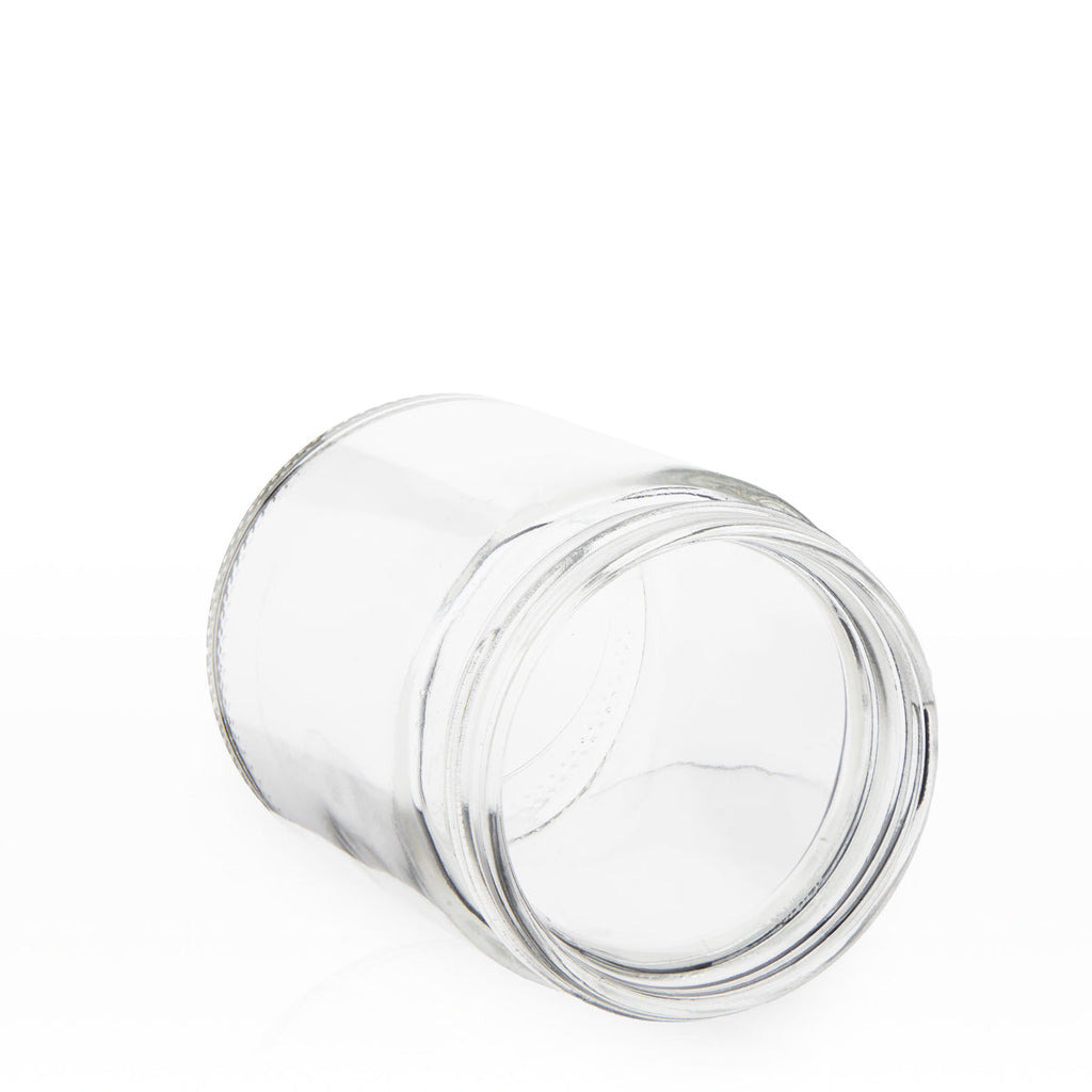 Glass Jar | Straight Sided Clear Glass Jars w/ Ribbed Plastic White Caps | 18oz - 48 Count Glass Jar Biohazard Inc   