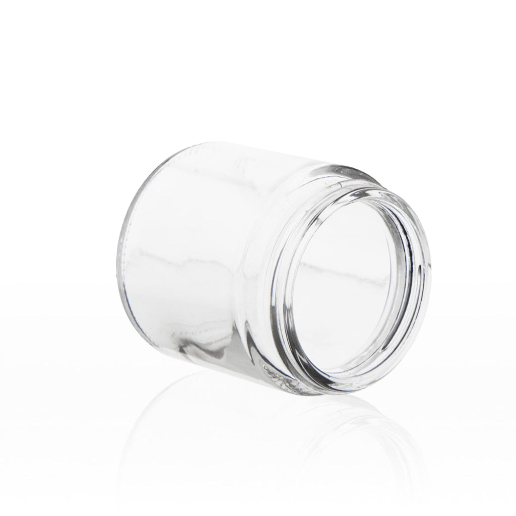 Bulk clear straight-sided glass jars with white caps, 3.5 oz, 24-count case