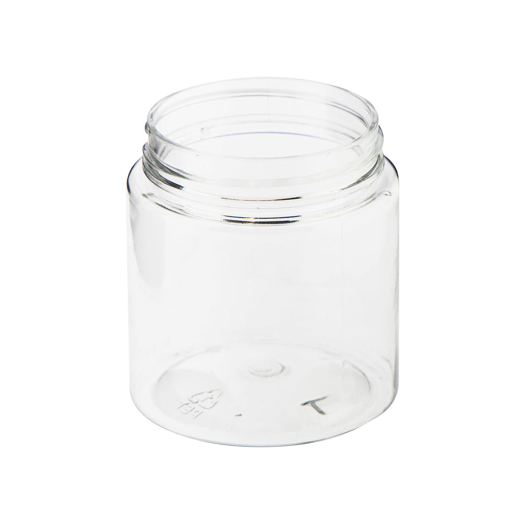 Child Resistant | Straight Sided Plastic Jars w/ Dome Caps - Clear/White | 53mm - 4oz - 100 Count - Biohazard Inc