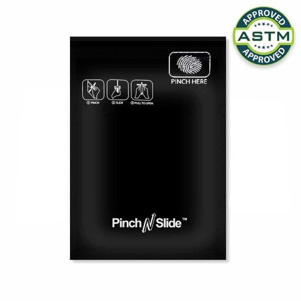 Child Resistant | Pinch N Slide Black Mylar Bags | 3.5" x 5" - 3.5g - 250 Count - Biohazard Inc