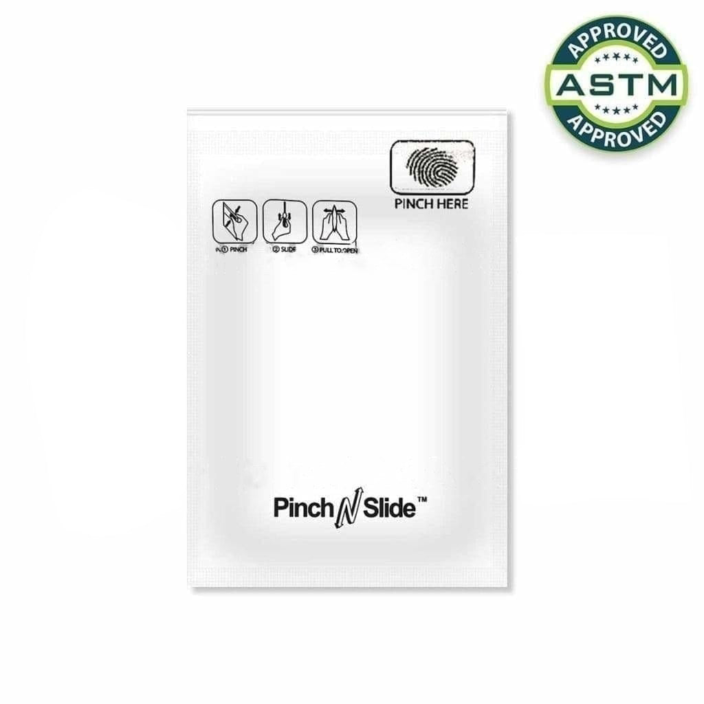 Child Resistant | Pinch N Slide White Mylar Bags | 3.5" x 5" - 3.5g - 250 Count - Biohazard Inc